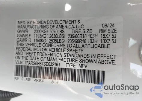 2025 Honda Cr-V Hybrid Sport-L z USA, uszkodzony, nr VIN 7FARS6H87SE032161
